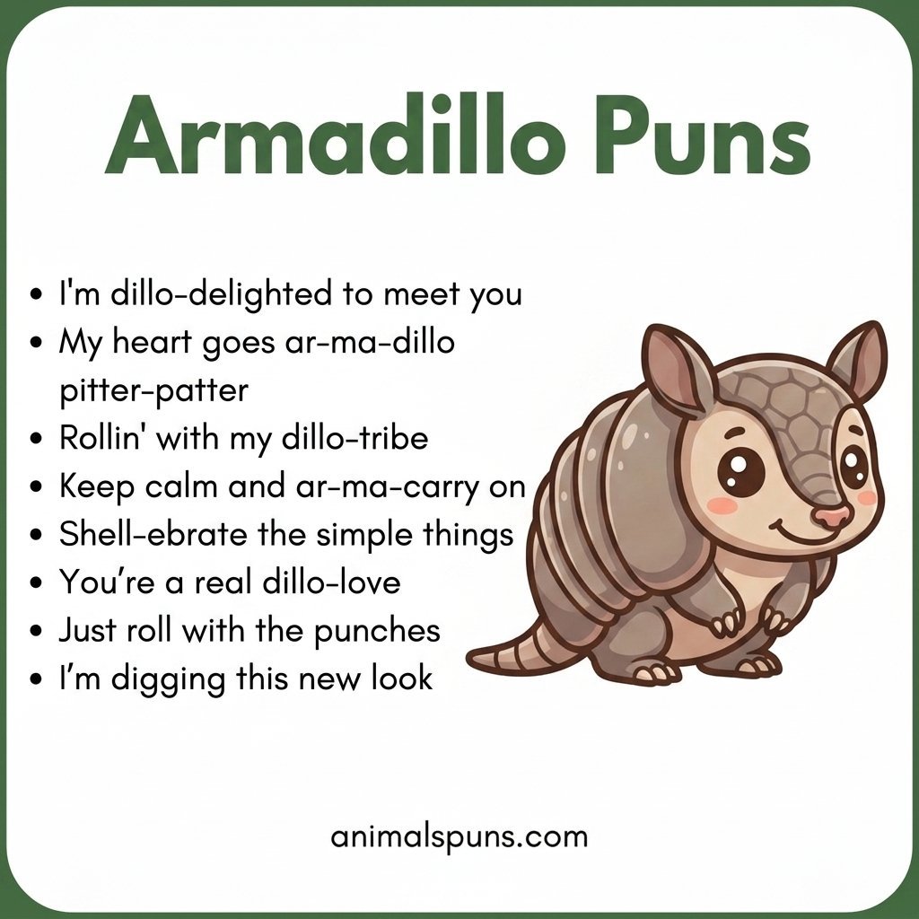 Armadillo Puns for Social Media Captions: armadillo pun illustration
