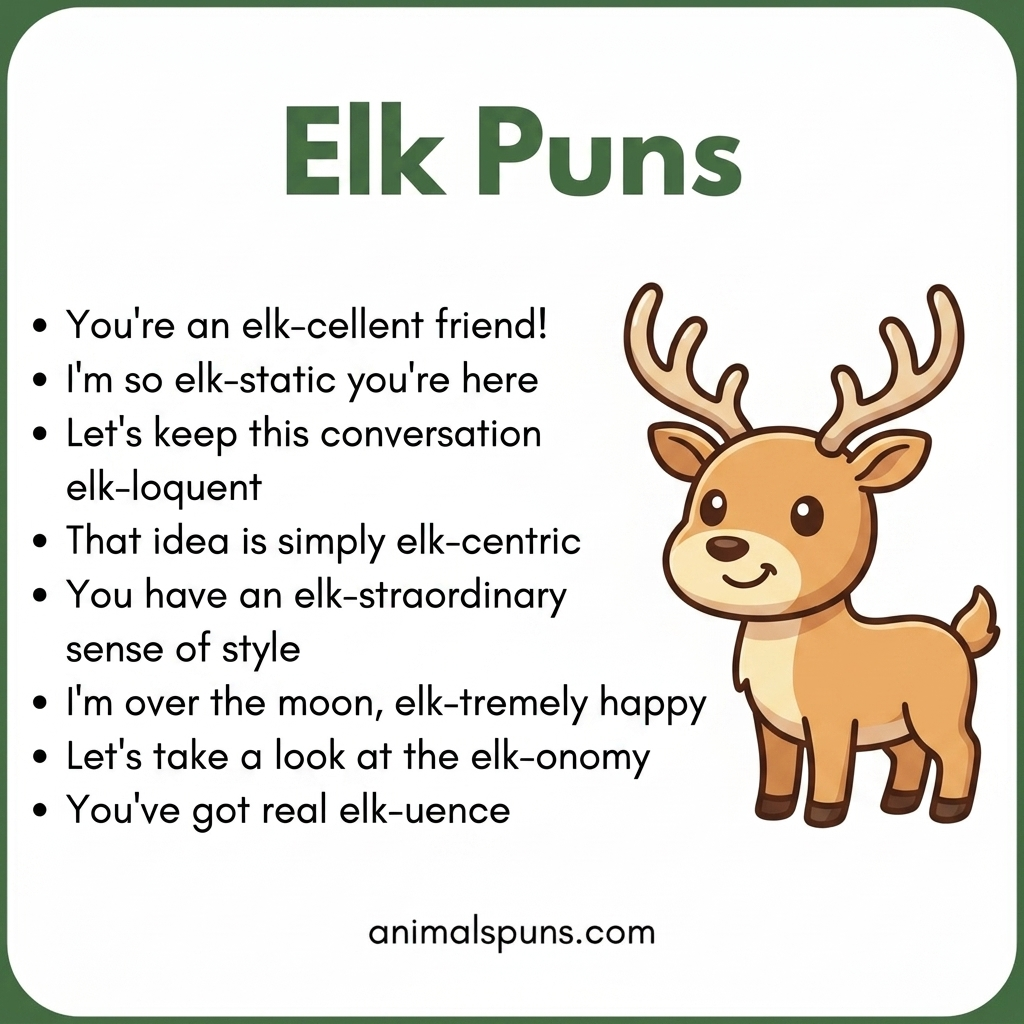 Short One-Liner Elk Puns: elk pun illustration