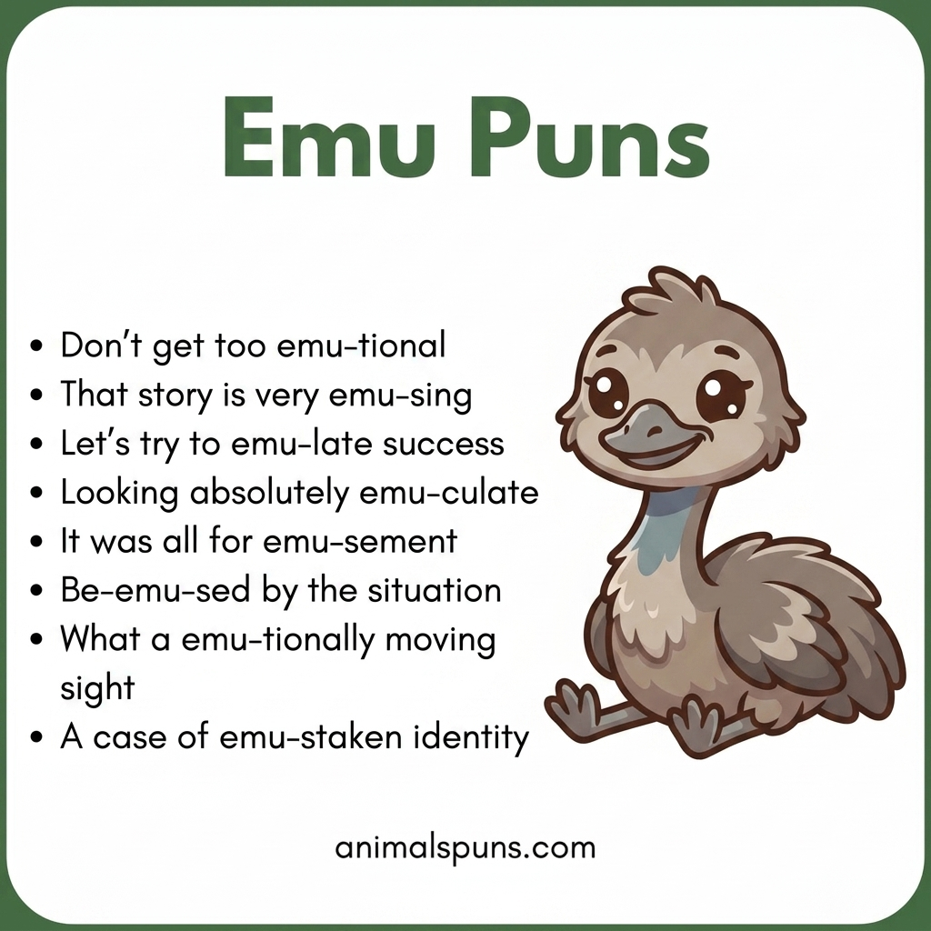 Emu Puns for Social Media Captions: emu pun illustration