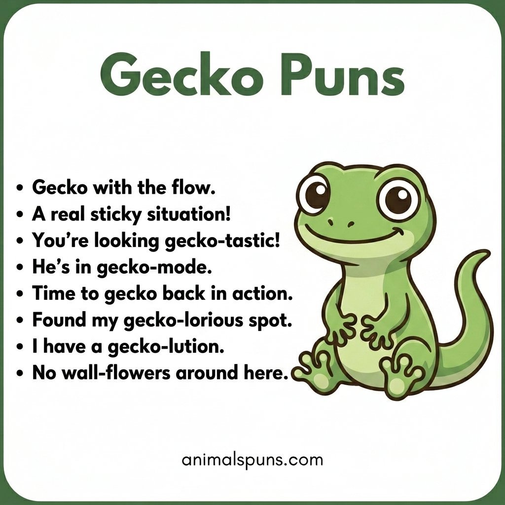 Short One-Liner Gecko Puns: gecko pun illustration