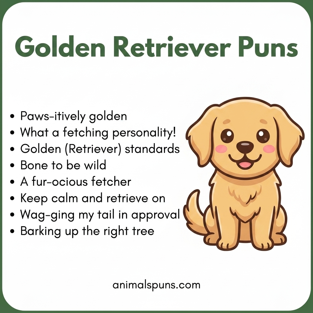 Golden Retriever Food and Treat Puns: golden retriever pun illustration