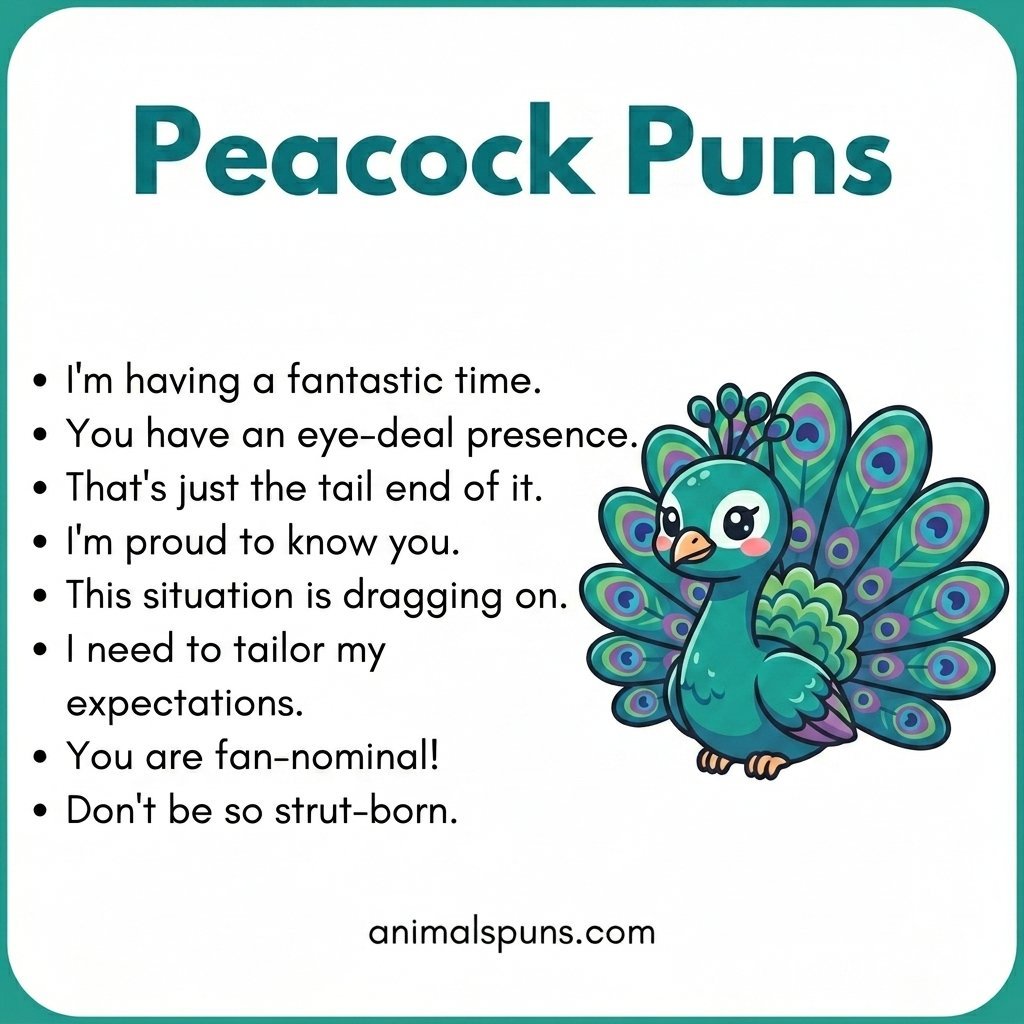 Peacock Puns for Your Social Media Posts: peacock pun illustration