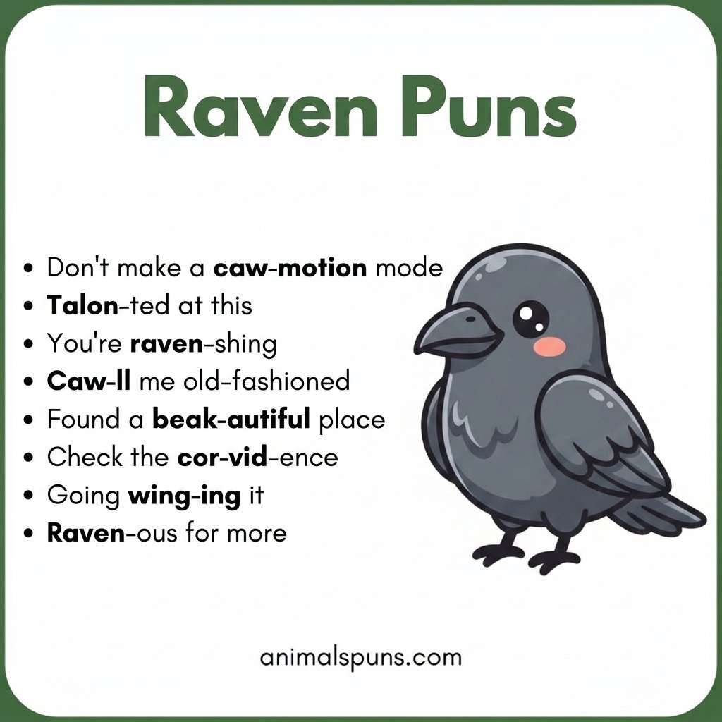 Short and Snappy Raven One-Liners: raven pun illustration