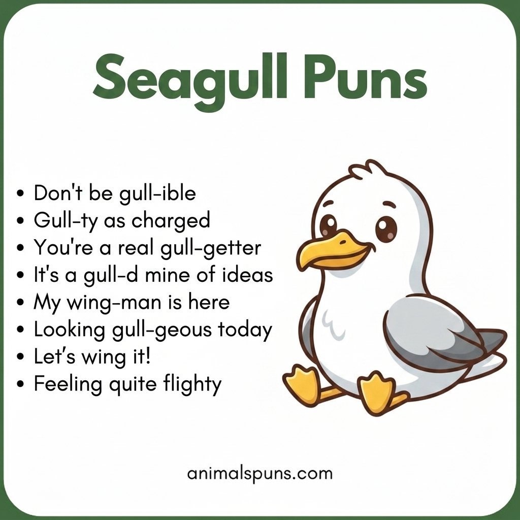 Seagull Puns for the Beach: seagull pun illustration