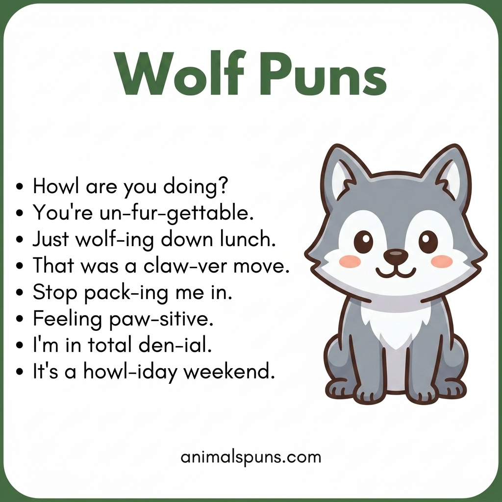 Cute Wolf One-Liners: wolf pun illustration