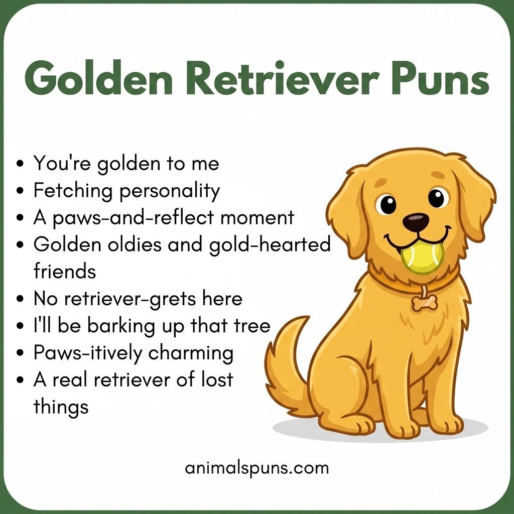 Best Golden Retriever Puns of All Time: golden retriever pun illustration