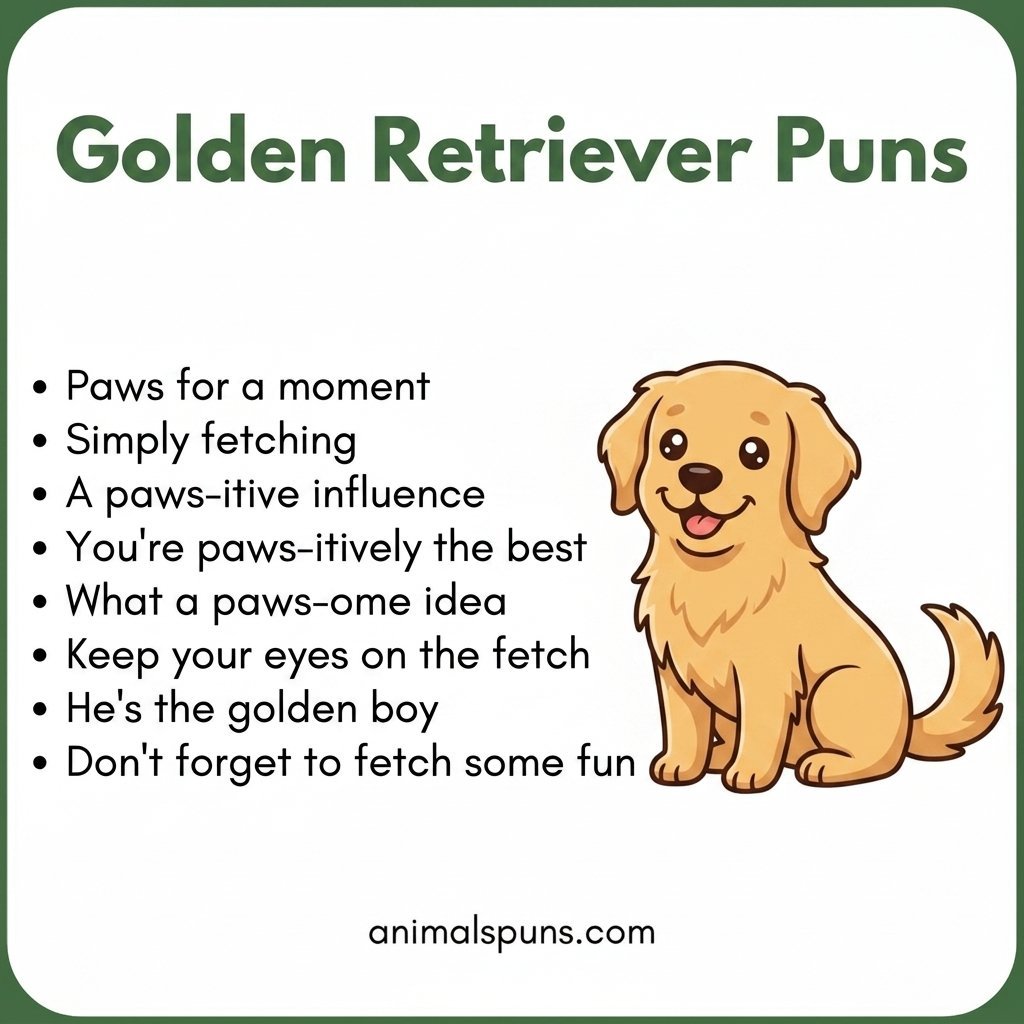Golden Retriever Playing and Exercise Puns: golden retriever pun illustration
