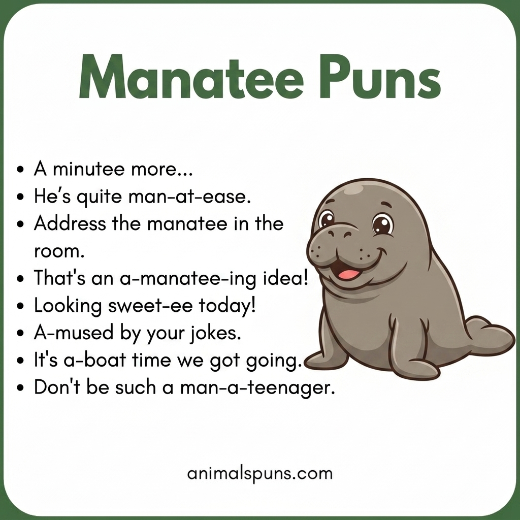 Manatee Puns for Social Media Captions: manatee pun illustration