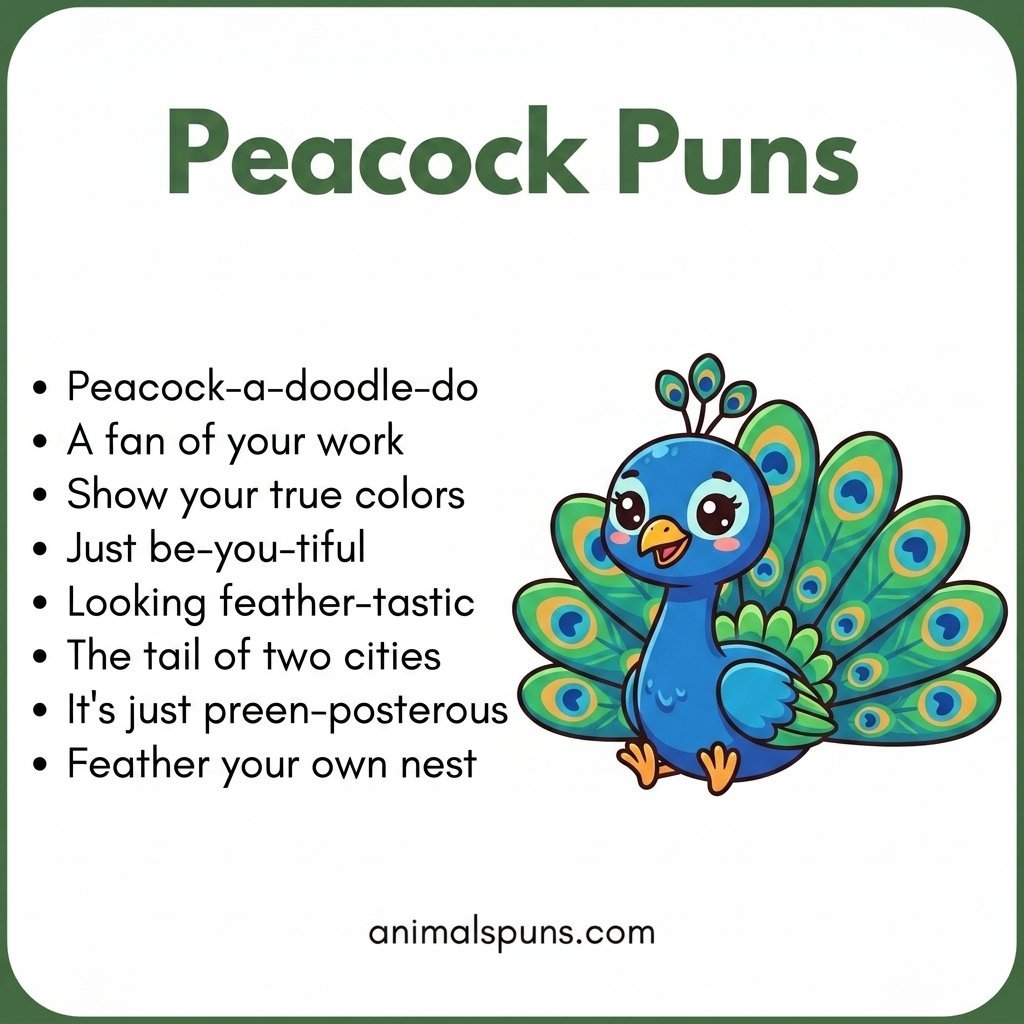 Short and Snappy One-Liners: peacock pun illustration