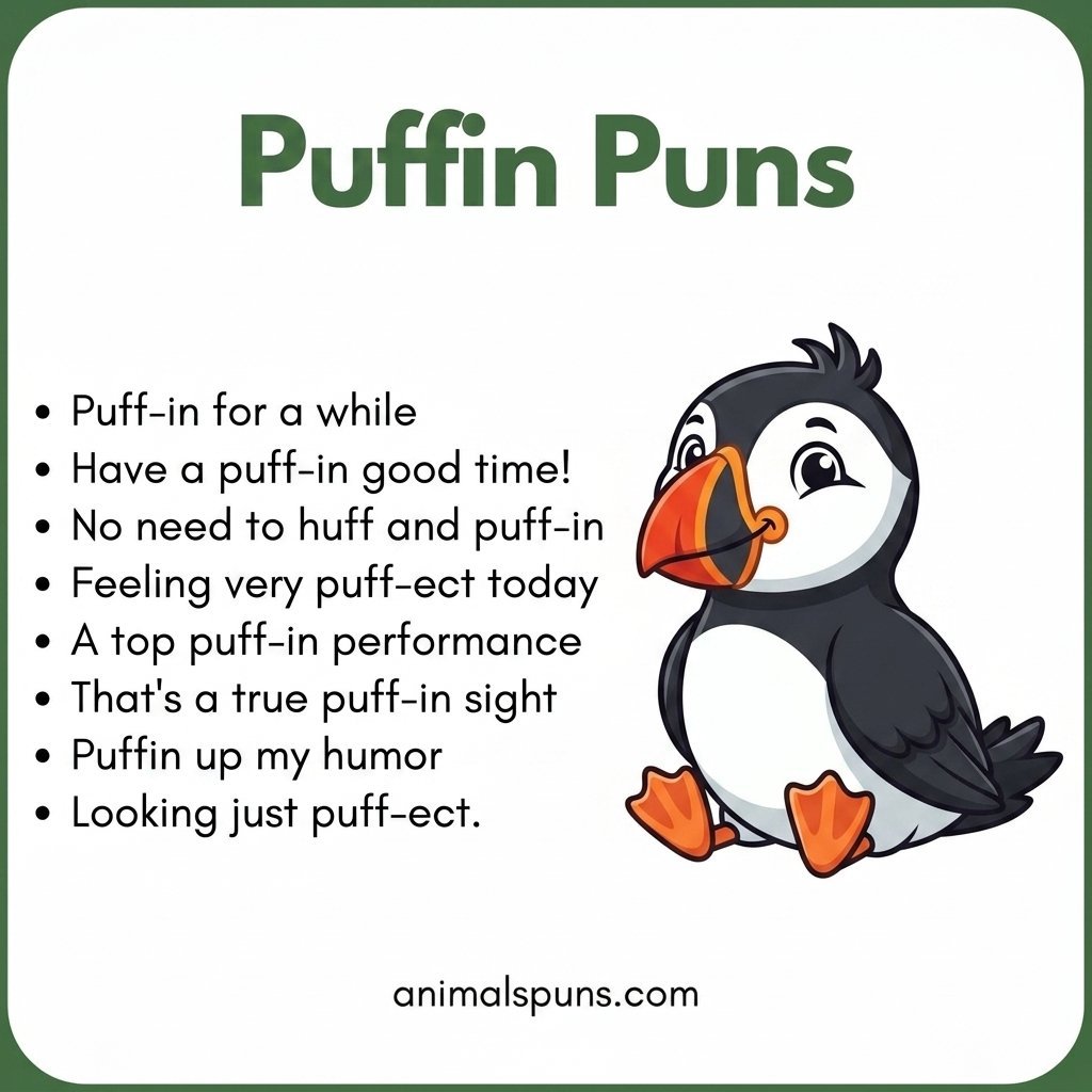 Puffin Puns for Social Media Captions: puffin pun illustration