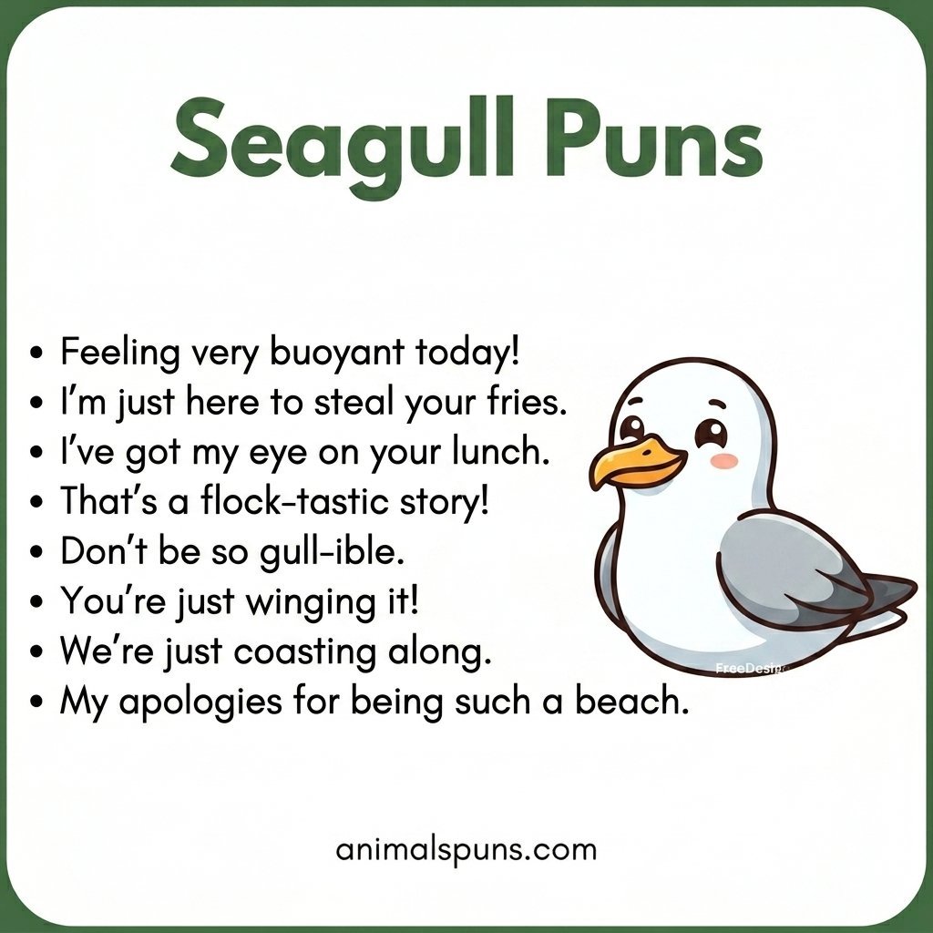 Seagull Puns About Food: seagull pun illustration