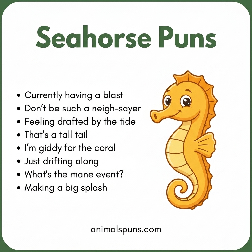 Cute Seahorse Puns for Kids: seahorse pun illustration