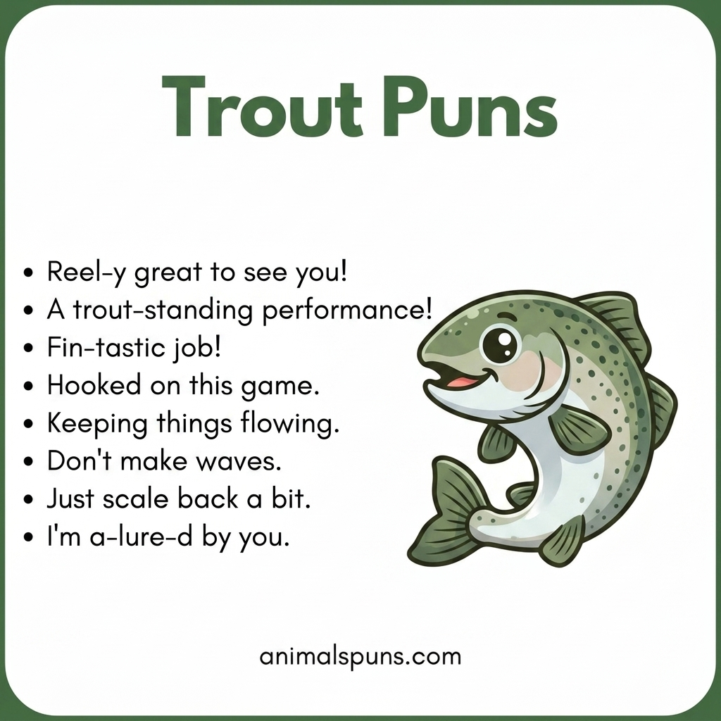 Cute Trout Puns for Kids: trout pun illustration