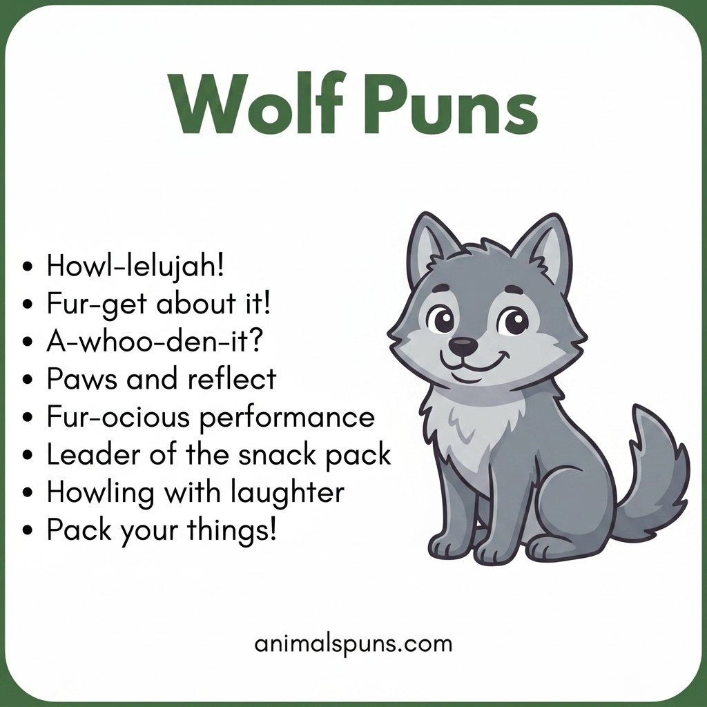 Wolf Puns for Social Media Captions: wolf pun illustration